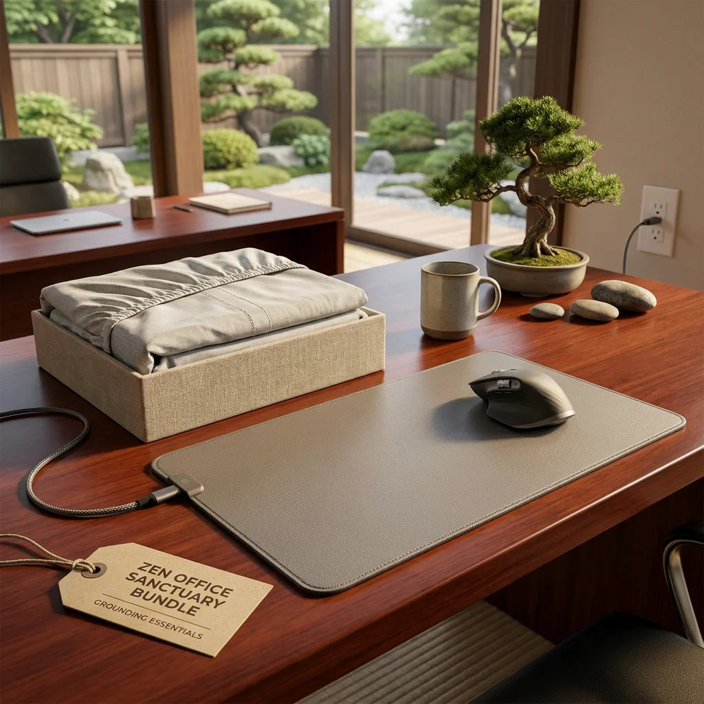 Zen Office Sanctuary Bundle - Grounding Fitted Sheet + Mouse Pad Set